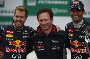 Sebastian Vettel, Christian Horner & Mark Webber en el podio